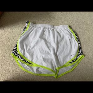 White, Neon Green and Black Nike Running Shorts